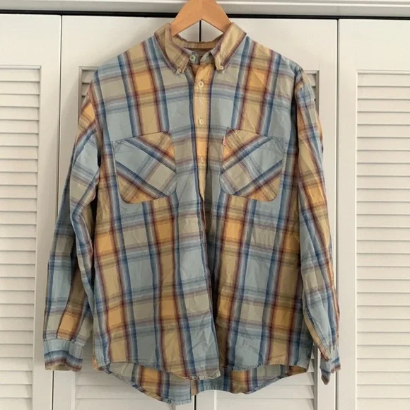 Levi’s Vintage Cotton Plaid Button Down Shirt Made in Portugal Men’s Size Large - Picture 1 of 6